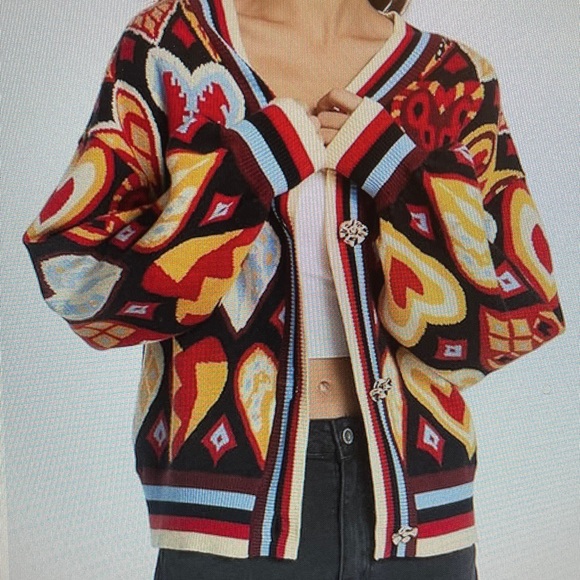 Heart Patterned Black Cardigan Sweater New Large - Picture 4 of 6